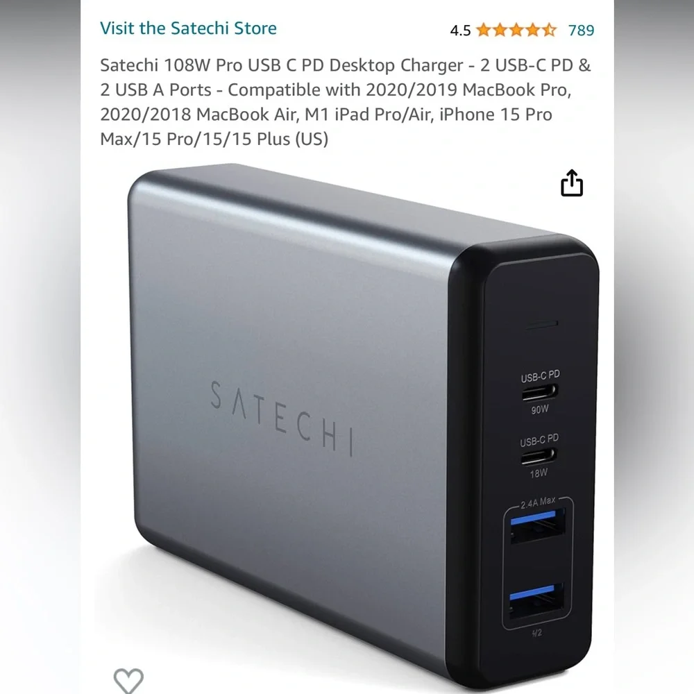 Satechi 108W Pro USB-C PD Desktop Charger compatible with Macs